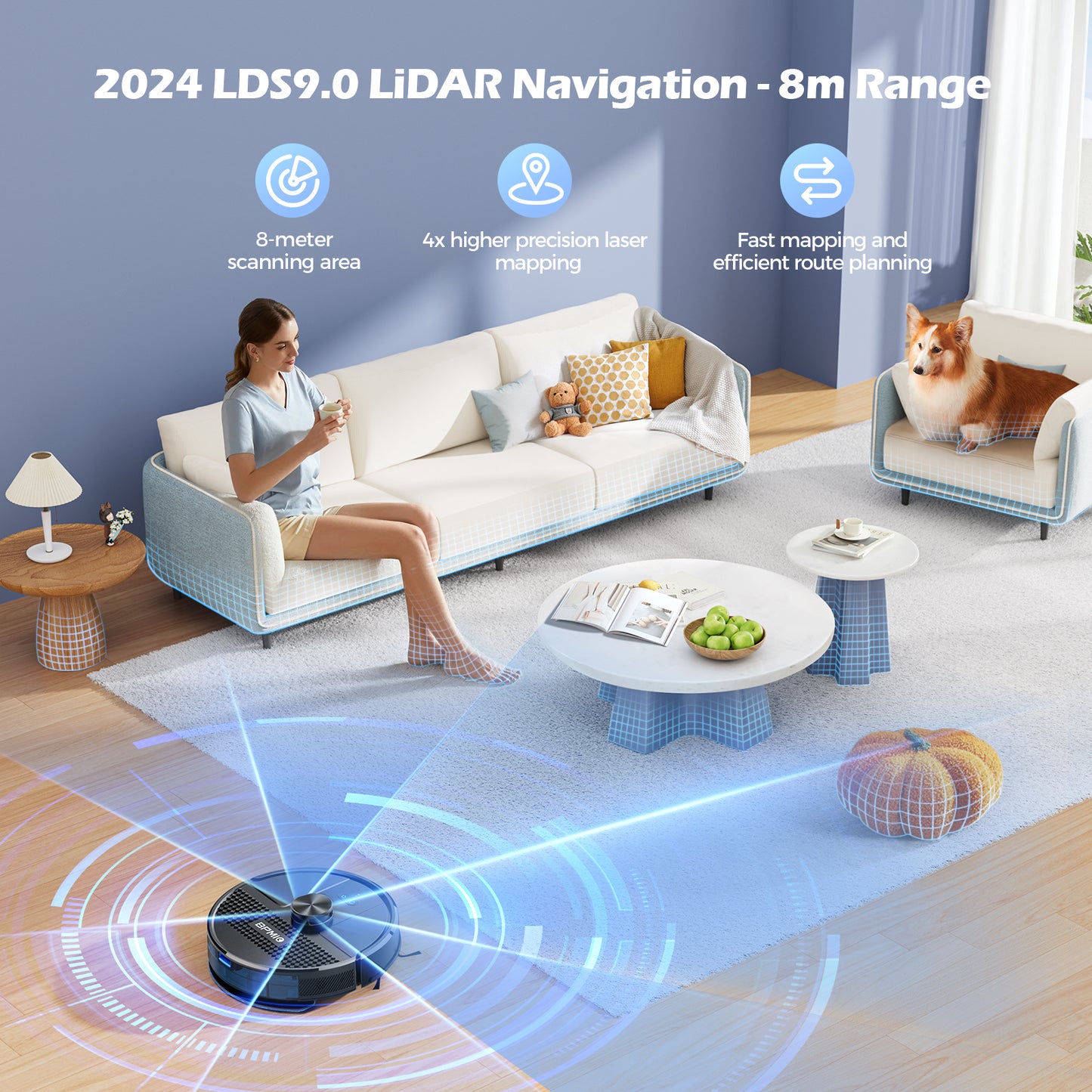 BPMIO B12 Robot Vacuum and Mop Combo 4500Pa Max Suction with LiDAR Navigation Smart Mapping, 145 Min Runtime Customized Cleaning Schedule, Works with Alexa/WiFi/App, Great for Pet Hair, Carpet, Hard Floor