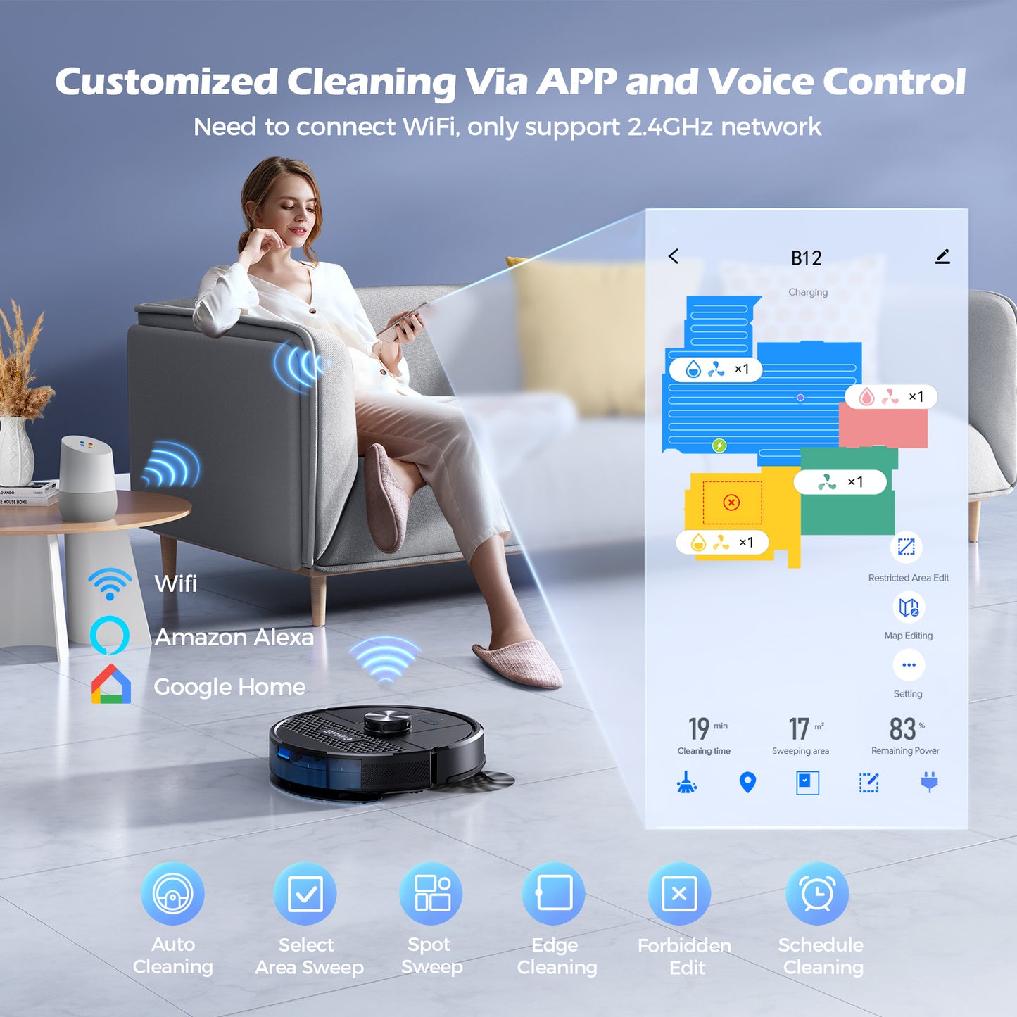 BPMIO B12 Robot Vacuum and Mop Combo 4500Pa Max Suction with LiDAR Navigation Smart Mapping, 145 Min Runtime Customized Cleaning Schedule, Works with Alexa/WiFi/App, Great for Pet Hair, Carpet, Hard Floor