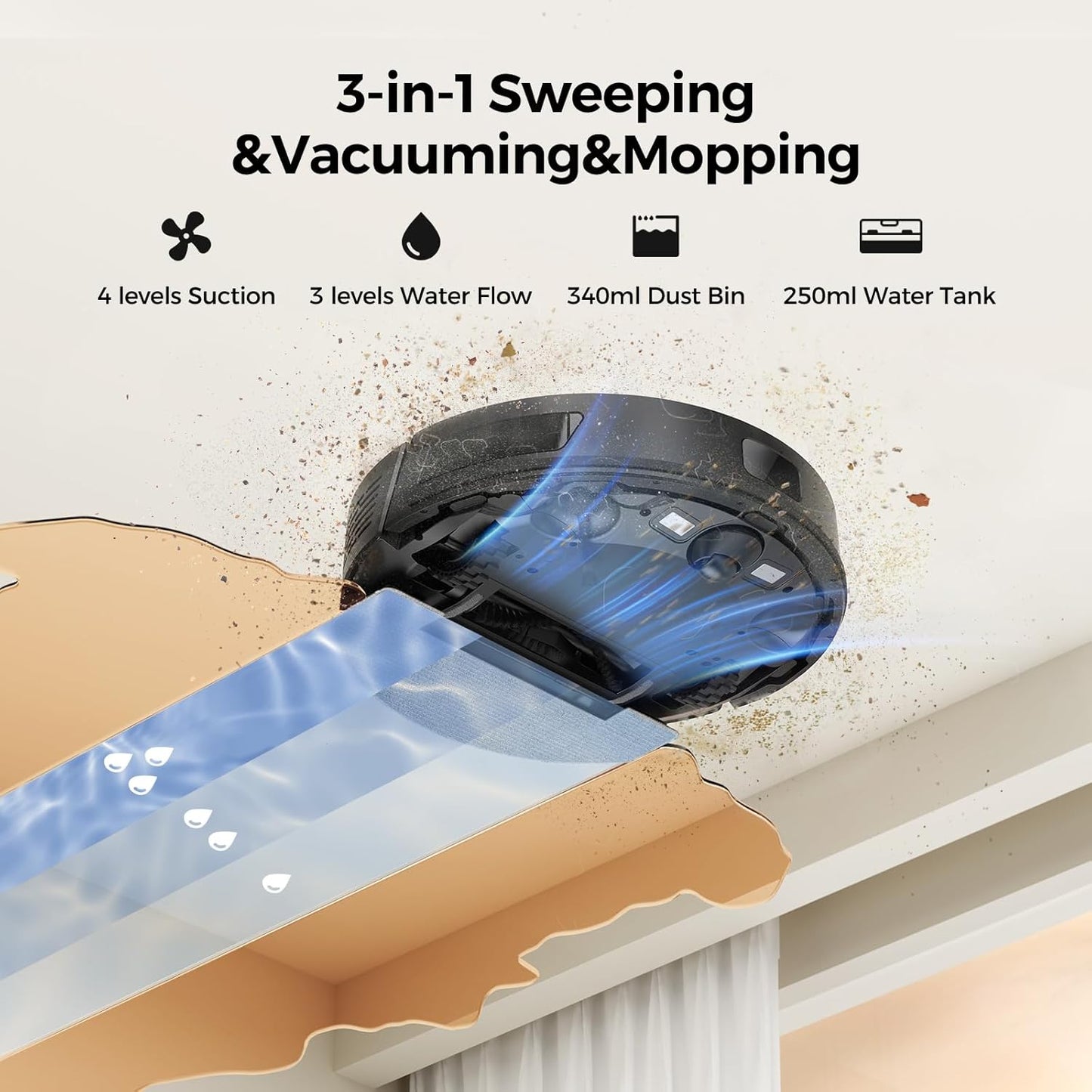 BPMIO B15 5000pa Robot Vacuum and Mop Combo,3 in 1 Robot Vacuum,LiDAR Navigation,5 Maps,30 No-go Zones, WiFi/App/Alexa,Auto-Charging,Robot Vacuum Cleaner for Pet Hair, Carpet, Hard Floor
