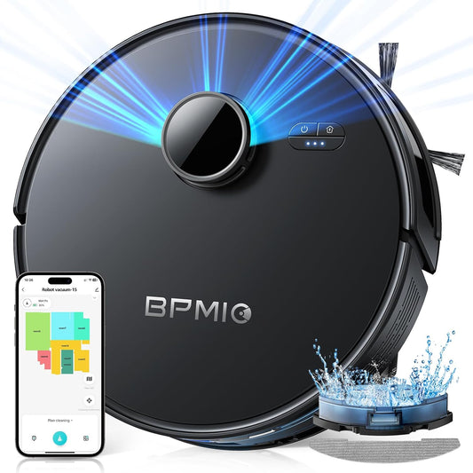 BPMIO B15 5000pa Robot Vacuum and Mop Combo,3 in 1 Robot Vacuum,LiDAR Navigation,5 Maps,30 No-go Zones, WiFi/App/Alexa,Auto-Charging,Robot Vacuum Cleaner for Pet Hair, Carpet, Hard Floor