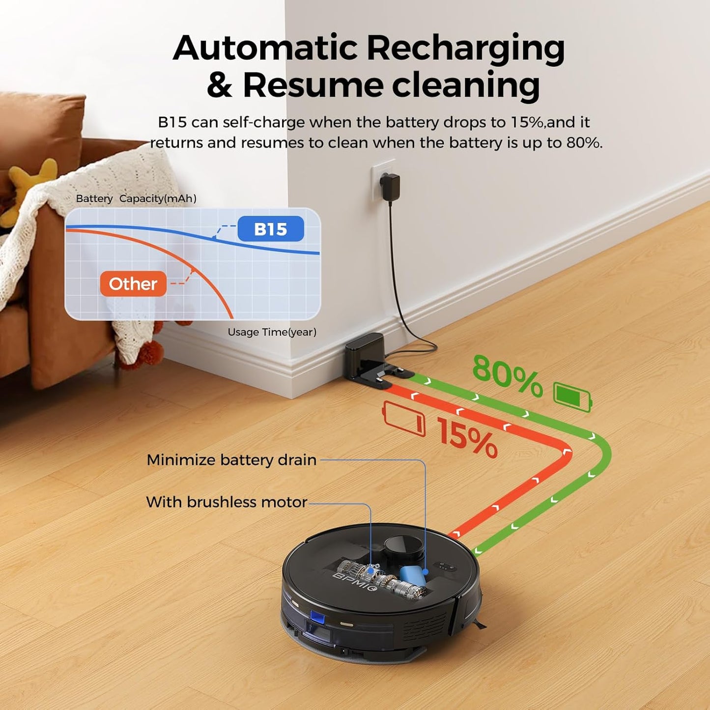 BPMIO B15 5000pa Robot Vacuum and Mop Combo,3 in 1 Robot Vacuum,LiDAR Navigation,5 Maps,30 No-go Zones, WiFi/App/Alexa,Auto-Charging,Robot Vacuum Cleaner for Pet Hair, Carpet, Hard Floor