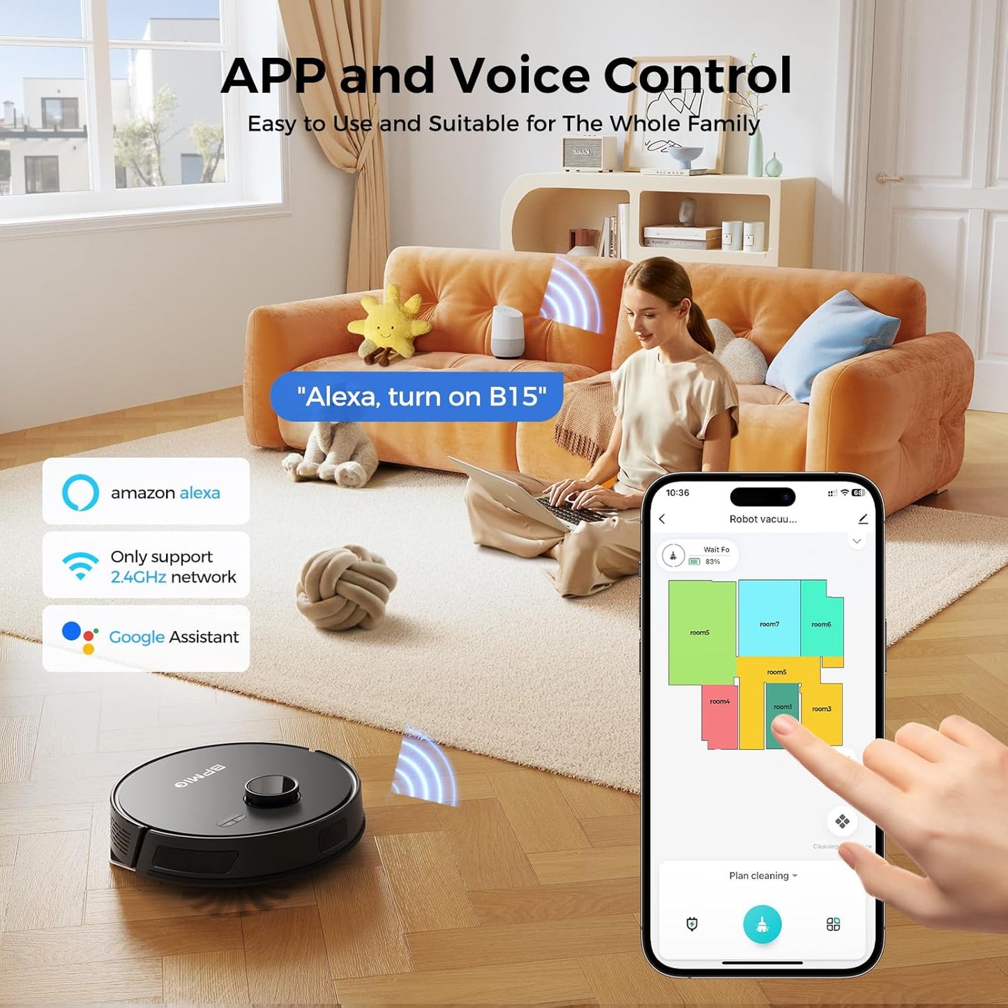 BPMIO B15 5000pa Robot Vacuum and Mop Combo,3 in 1 Robot Vacuum,LiDAR Navigation,5 Maps,30 No-go Zones, WiFi/App/Alexa,Auto-Charging,Robot Vacuum Cleaner for Pet Hair, Carpet, Hard Floor