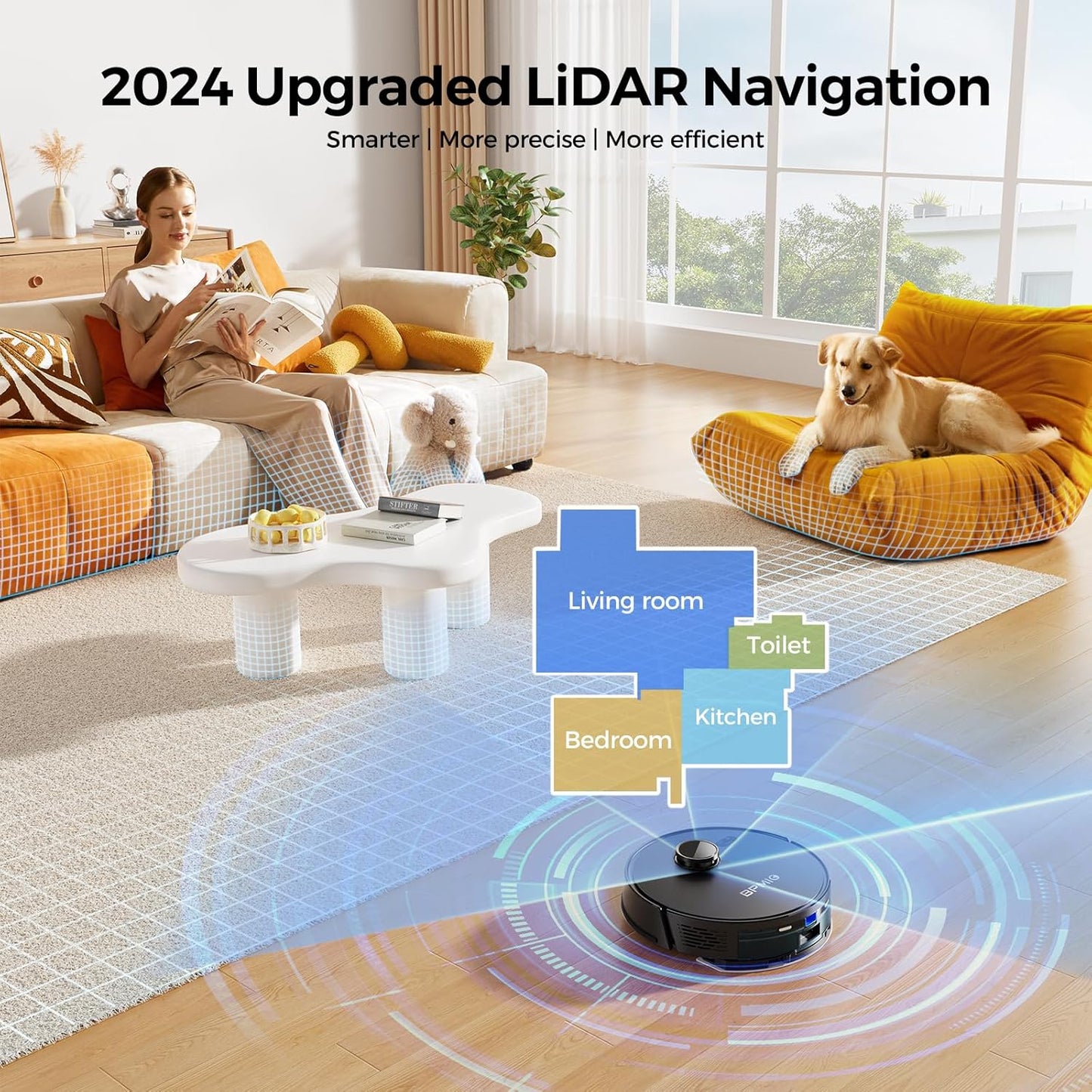 BPMIO B15 5000pa Robot Vacuum and Mop Combo,3 in 1 Robot Vacuum,LiDAR Navigation,5 Maps,30 No-go Zones, WiFi/App/Alexa,Auto-Charging,Robot Vacuum Cleaner for Pet Hair, Carpet, Hard Floor